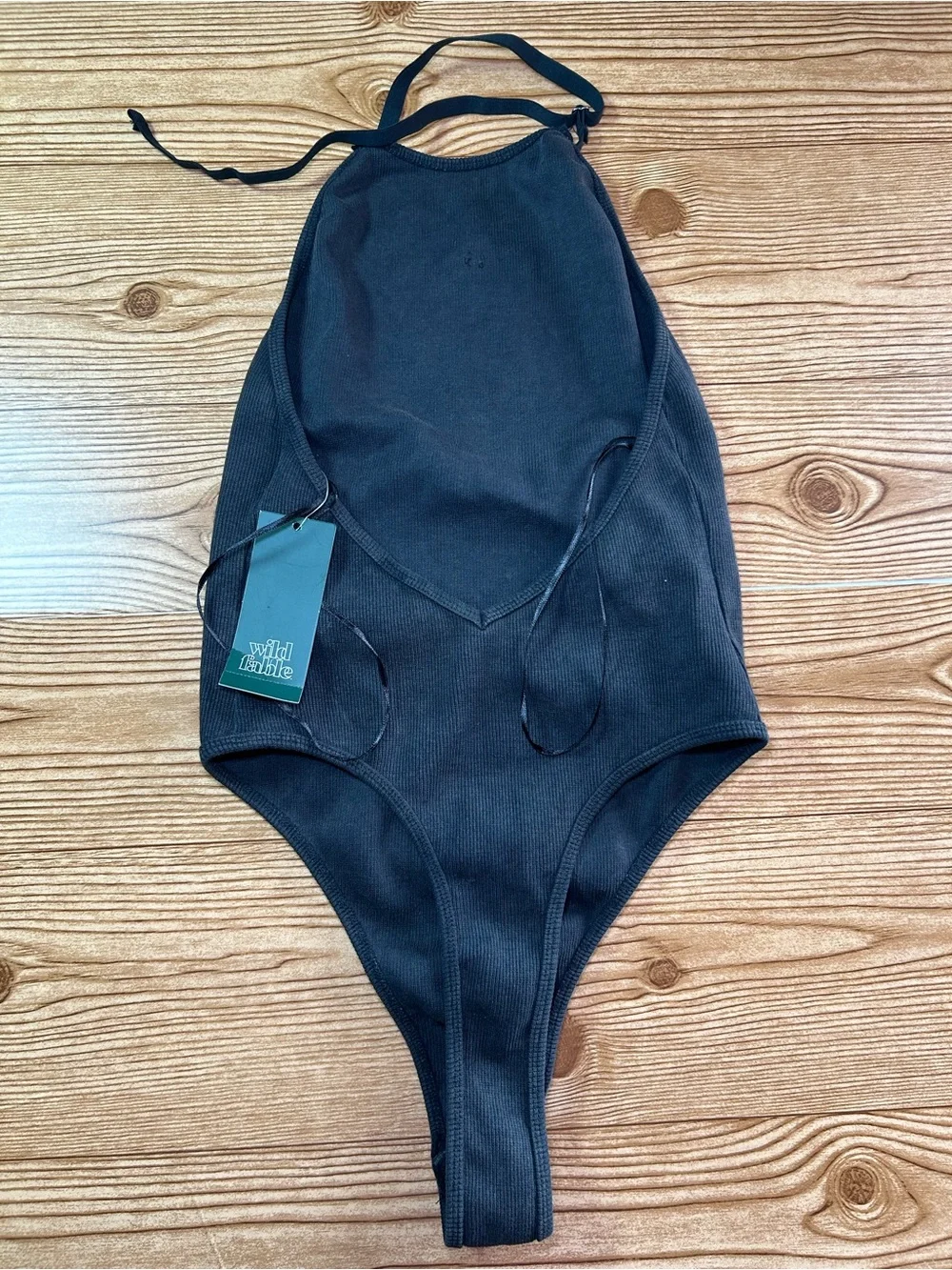 wild fable Black Ribbed High-Neck One-Piece Bikini Top